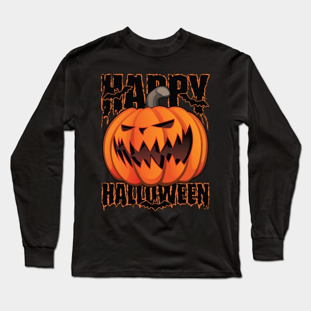 Happy Halloween Pumpkin Jack-O-Lantern Long Sleeve T-Shirt by hobrath